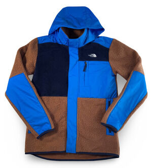 The North Face Sherpa Fleece Hooded Jacket Boys XL 18/20 Blue Brown Full Zip